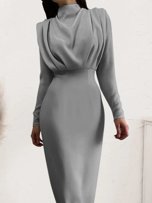 'Zosia' Ruched Turtleneck Dress - Celes Fashion